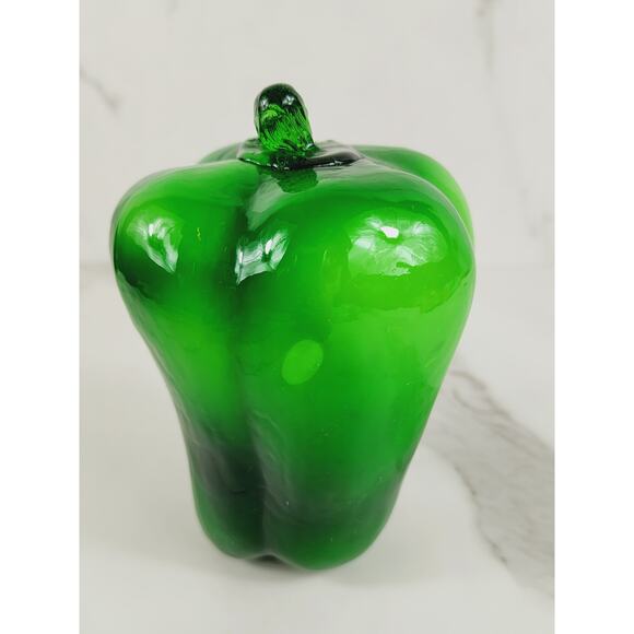 Art Glass Hand Blow Green Bell Pepper Vegetable 5 1/2" Life Size 90s Vintage - Picture 7 of 14